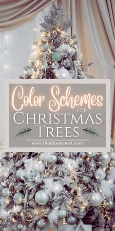 a christmas tree with lights and ornaments in the shape of a snowflake is featured for color schemes for christmas trees