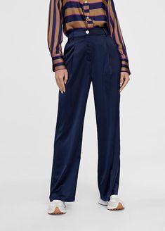 Pantalon saten traje NAVY Small, Medium or Large Satin Lola Casademunt - SPAIN Blue Silk Pants For Work, Satin Pants For Workwear, Formal Blue Satin Bottoms, Blue Satin Bottoms For Formal Occasions, Spain, Satin, Navy