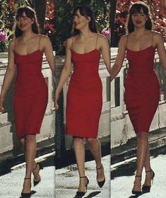 Anastasia Steele Outfits, Sheath Prom Dress, Dakota Johnson Style, Chique Outfit, Chique Outfits, Red Dress Outfit, Outfit Trends, Mode Inspo, Dakota Johnson