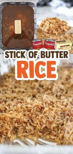 rice and butter on a tray with the words stick of butter rice