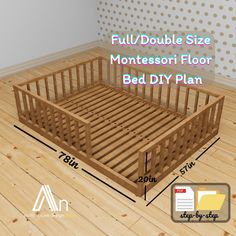 the full / double size montessori floor bed diy plan is shown with measurements