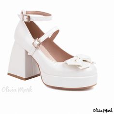 Olivia Mark - Plaid Low Waterproof Platform Chunky Heel Mary Jane Shoes with Ultra High Heel Shoes With Platform, Spring Bow, Bubble Sleeve Top, Rough Heels, Mary Jane Shoes Womens, Shoes Platform, Chunky High Heels, Shoes Pink, Pu Heels