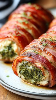 Bacon-Wrapped Pesto Chicken Rolls Beef Wraps, Nacho Cheese Sauce, Chicken Rolls, Nacho Cheese, Pesto Chicken, Ultimate Comfort Food, Bacon Wrapped, Cheese Sauce, High Protein Recipes