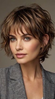 ✨ Tired of your current look? Elongate your face shape with this Shaggy Short Layered Haircut Short Layered Haircuts. Discover the secret to achieving a flawless ombré. Perfect for busy professionals who need a quick morning routine. Easy to maintain and style at home. Click for a step-by-step guide! #ShaggyShortLayeredHaircutShortLayeredHaircuts Shaggy Layered Haircuts Short, Shaggy Short Bob Hairstyles, Short Shag With Bangs Layered Cuts, Layered Haircut Short, Shag Haircut With Bangs, Medium Length Hair With Bangs, Shaggy Bob Hairstyles, Shaggy Pixie