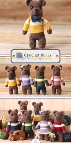 the crochet bears are all different colors and sizes