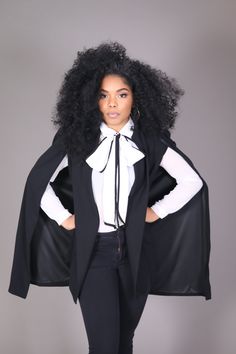 Black Cape Blazer – The Kyra Danaya Collection Black Cape Outfit, Cape Outfit, Cape Blazer Outfit, Cape Fashion, Cape Coat Outfit, Which Outfits, Wizard Fashion, Mens Cape, Black Fashion Bloggers