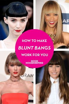 Blunt Bangs Are So Trendy for 2016 — Best Blunt Bang Styles Haircare Tips, Long Hair Updo, Bob With Bangs, Slicked Back Hair, How To Style Bangs, Hair Stuff, Formal Hairstyles, Long Hair Cuts, Work For You