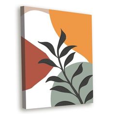 an abstract painting with leaves on it