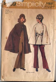 Cape Pattern Sewing, 70s Sewing Patterns, 1970s Sewing Patterns, Cape Pattern, Vintage Cape, Mod Vintage, Ladies Poncho, Capes For Women, Cape Coat