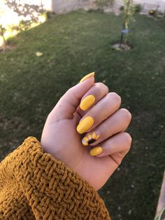 Sunflower Nail Art, Oval Nail, Nail Spring, Nail 2024, Yellow Nail Art, Yellow Nails Design, Nail Short, Yellow Nail, Sunflower Nails