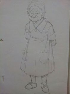 a drawing of an old woman in a dress