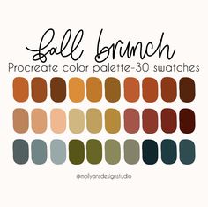 the fall color palette is shown with text that reads, all branch procreate color palette