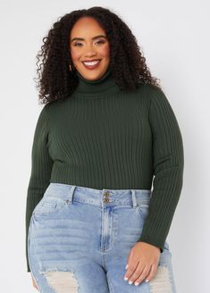 Our classic turtleneck sweater is an essential piece to add to your closet, showing how necessary chic simplicity is. Available in a range of colors, you'll never get tired of all of the unique ways you'll be able to wear this staple sweater. Classic Turtleneck, Chic Sweater, Fitted Turtleneck, Chic Sweaters, Knit Turtleneck, Ashley Stewart, Ribbed Knit Sweater, Feel Pretty, Huggies Earrings