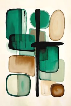 an abstract painting with green and brown colors