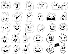 halloween pumpkins with faces drawn in black and white