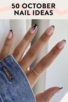 Uv Gel Nails Designs Fall, Understated Halloween Nails, Simple Halloween Design Nails, Gel Overlay Nails Design Fall, Tasteful Halloween Nails, October Nails Natural, Cute Simple October Nails, October Nail Designs Almond Shape, October Manicure Ideas