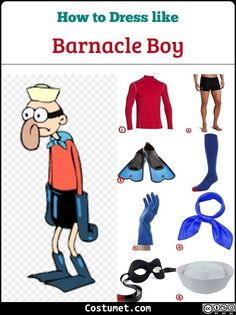 an image of how to dress like barnacle boy in cartoon style clothing and accessories