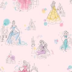 the disney princess wallpaper has been drawn by children's drawings and is in pastel colors