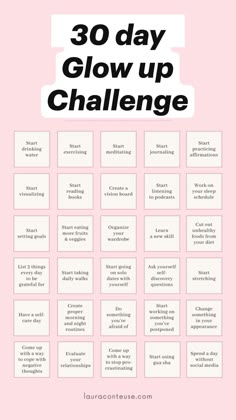 30 Day Glow Up Challenge, Glow Up Challenge, Vision Board Book, Self Care Bullet Journal, Day Glow, Vie Motivation, Self Confidence Tips, روتين العناية بالبشرة, Confidence Tips