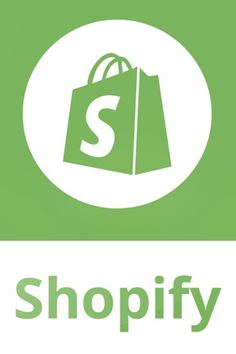 the shopify logo is displayed in front of a green background with white letters and a shopping bag