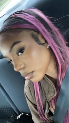 Black Hair With Purple Highlights, Black Hair With Purple, Hi Lights, Hair With Purple, 13x4 Lace Front Wig, Pink Highlights, Dye My Hair, Locs Hairstyles