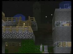 a screenshot of a city at night in minecraft