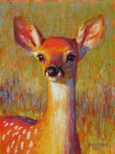 a painting of a deer in the grass