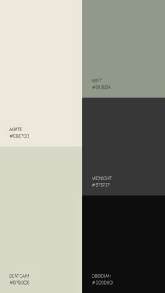 four different shades of gray and green with the names of each color in black, white, and grey