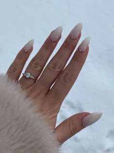 Winter White Nails December Nails, Milky Nails, Oval Nails, Neutral Nails, Long Acrylic Nails, Cute Acrylic Nails