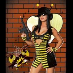 Slinky Striped Velvet Mini Dress With Front Zipper, That Exposes Black Bra Top That Says “Killer”! Includes Dress, Bra Top, Wings, Fingerless Gloves & Hat With Attached Antenna (Gun Not Included) Size Small Brand New, With Package Animal Costumes Women, Dress With Front Zipper, Bumble Bee Costume, Bug Costume, Black Bra Top, Cheap Costumes, Butterfly Costume, Bee Costume, Holloween Costume