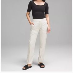 Dance Studio Mid-Rise Pant Regular Everyday White Mid-rise Pants, Versatile White Mid-rise Pants, Dance Studio Mid-rise Full Length Pant, Studio Pants Outfit, Dance Studio Pants Outfit, White Non-stretch Mid-rise Bottoms, Lululemon Dance Studio Pants, Stretch Full-length Dance Pants, Dance Studio Pants