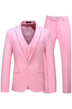 Berg Fancy Pink Notched Lapel Three Pieces Prom Suits Tuxedo For Prom, Quinceanera Dances, Prom Suit, 2 Piece Suit, Men's Outfits, Prom Suits, Tuxedo Suit, Cooler Look, Dress Suit