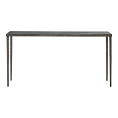 a table with metal legs and a black top