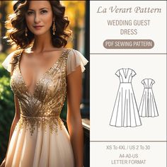 a woman in a dress with gold sequins on it and the words la verart