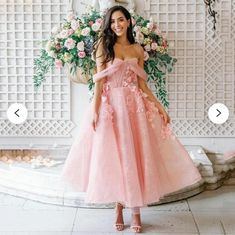 Baby Pink Party Dress. So Beautiful Just Not As Flattering As I Was Hoping. Never Worn Hot Pink Dress Formal, Tea Length Prom Dress, Floral Wedding Gown, Flower Prom Dress, Formal Dresses Graduation, Floral Prom Dresses, Pink Party Dresses, A Line Evening Dress, Sweetheart Prom Dress