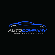 a blue car logo on a black background