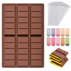 the chocolate bar is ready to be eaten and put into its package with four different colored labels