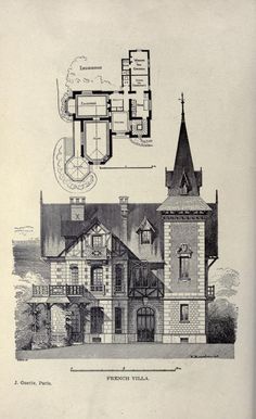 an old house is shown with plans for the front and side walls, as well as other architectural details