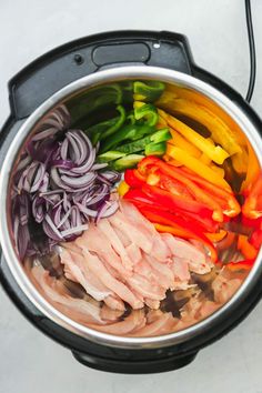 the food is prepared and ready to be cooked in the crock pot for dinner