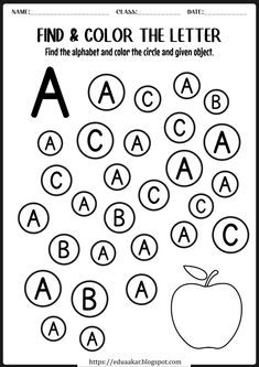 an apple and letter worksheet with the words find and color the letters on it