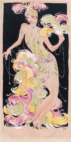 a drawing of a woman in a dress with long hair and beads on her head