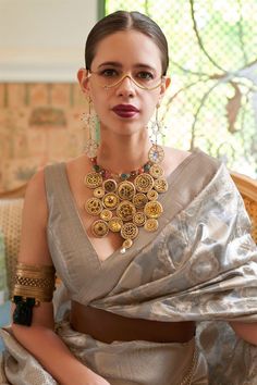 Kalki Koechlin Multi Color Miraculous Handloom Weaving Saree In Tissue Fabric Kalki Koechlin, Grey Saree, Salwar Dress, Dress Salwar Kameez, Tissue Saree, Trendy Blouse Designs, Trendy Blouses, Party Wear Indian Dresses, Indian Designer Outfits