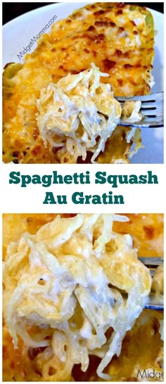 spaghetti squash and artichoke casserole is shown with the title above it