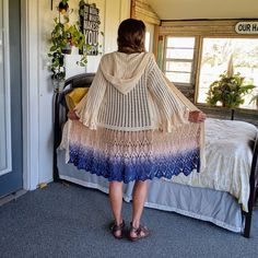 Get in touch with your fae spirit with this fairy inspired crochet lace duster. Handmade with lightweight cotton yarn, these dusters are perfect for ren faire festivals or everyday whimsical wear. This one also has two crystal buttons as a closure, a crochet hood, and full-length, bell sleeves. Size: S - 32 to 34 inch bust measurement. Duster length from shoulder to hem - 39 inches. All sizing measurements are approximate. Fiber Content: Top half is 55% cotton and 45% acrylic.  Bottom half is 100% cotton. Care: Wash on delicate cycle or hand wash. Lay flat or hang to dry. DO NOT put this in in the dryer; it will shrink. Do not bleach. Colors may vary slightly due to lighting. Fairy Queen Coat crochet pattern by Earth Tricks Please, visit me on any of my social media outlets. Link Tree - ht Crochet Lacy Duster Pattern Free, Lotus Duster Crochet Pattern, Fae Spirit, Knit Lace Duster, Fairy Cardigan, Crochet Fairy Cardigan, Lace Duster, Coat Crochet, Tie Dye Cardigan