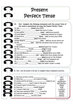 the present perfect tense worksheet is shown in this printable activity for kids