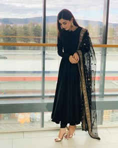 Image may contain: 1 person, standing Georgette Anarkali Suits, Black Anarkali, Salwar Kamiz, Desi Outfits, Patiala Salwar, Seoul Fashion, Indian Gowns Dresses, Traditional Indian Outfits, Kurti Designs Party Wear