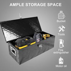 an open tool box with tools inside and instructions on how to use it for storage