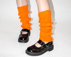 100% acrylic wool - hand wash in cold water with mild detergent, hang to dry *Socks are FINAL sale. Leg Warmers With Sneakers, Orange Alt Outfits, Orange Leg Warmers, Orange Socks Aesthetic, Red Knee-high Leg Warmers For Winter, Orange Fingerless Gloves, Knit Leg Warmers, Leg Warmers, Socks