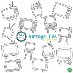 various tvs with the words vintage tv's in black and white on them