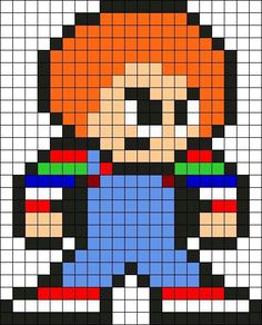 Chucky Perler Bead Patterns, Pixel Art Horror Character, Horror Characters Pixel Art, Chucky Perler Beads, Horror Jacket